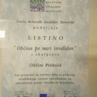 Podelitev listine "Občina po meri invalidov" za leto 2019 - Občina Prebold