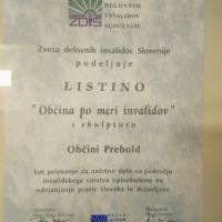 Podelitev listine "Občina po meri invalidov" za leto 2019 - Občina Prebold